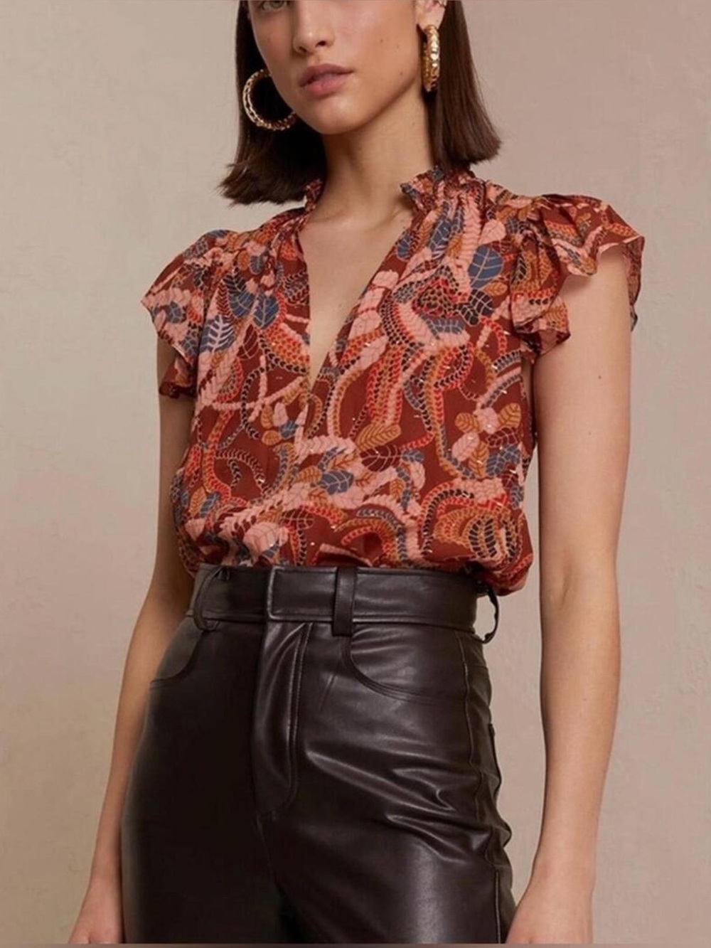 ALC HAYLEY PRINT SILK CRINKLE CHIFFON BLOUSE ❤️❤️